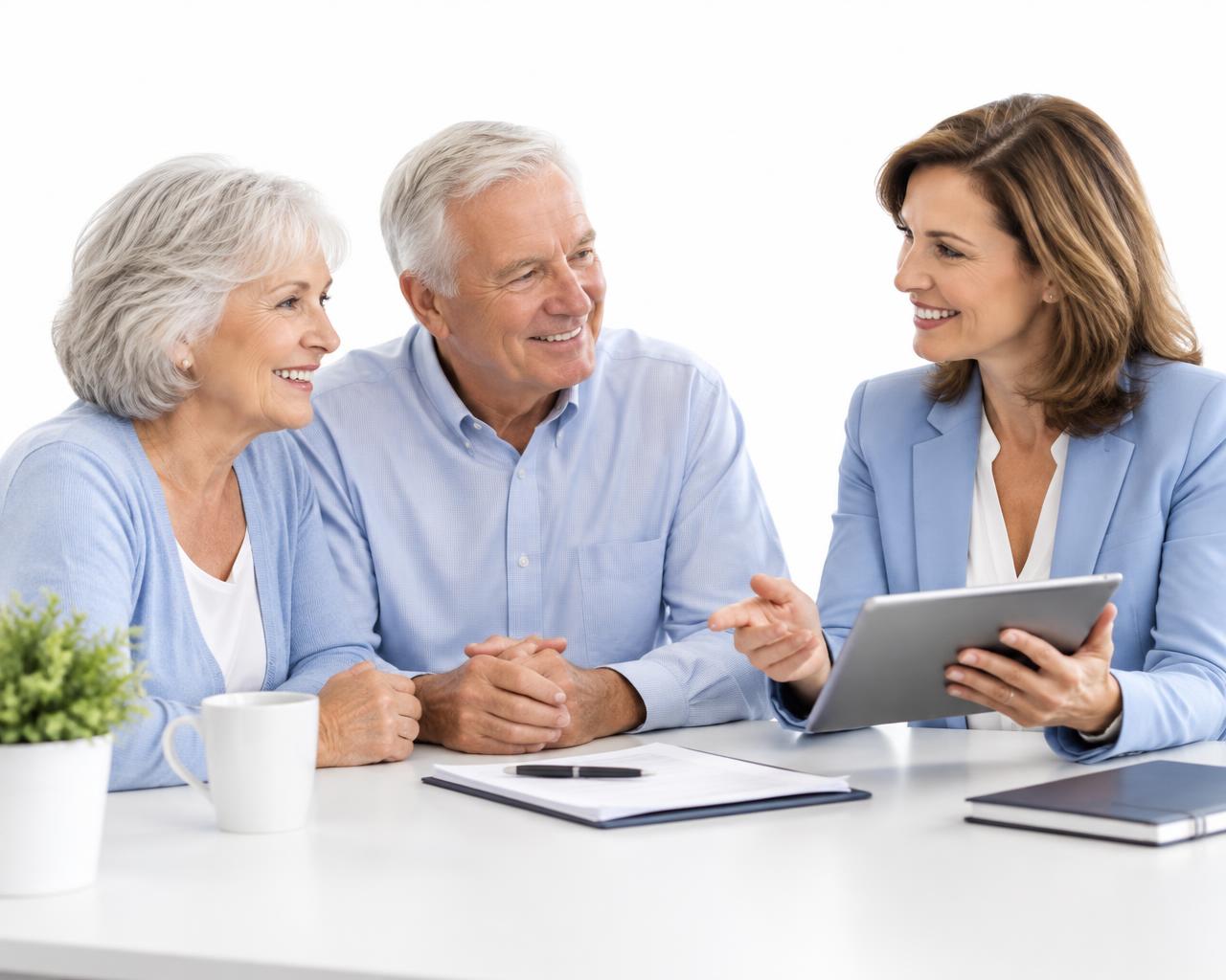 A couple in their late sixties talking with a licensed insurance agent